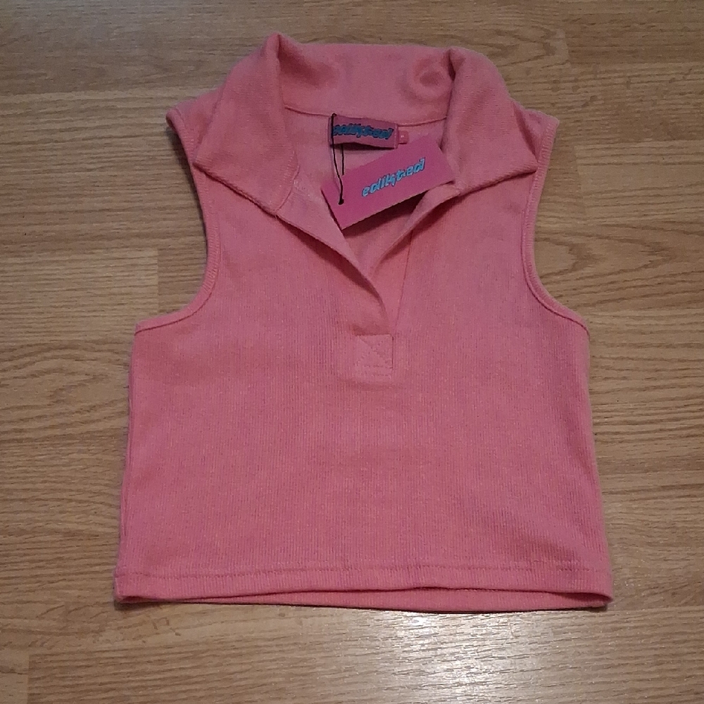 Edikted Pink Collard Sleveless Crop Top NWT